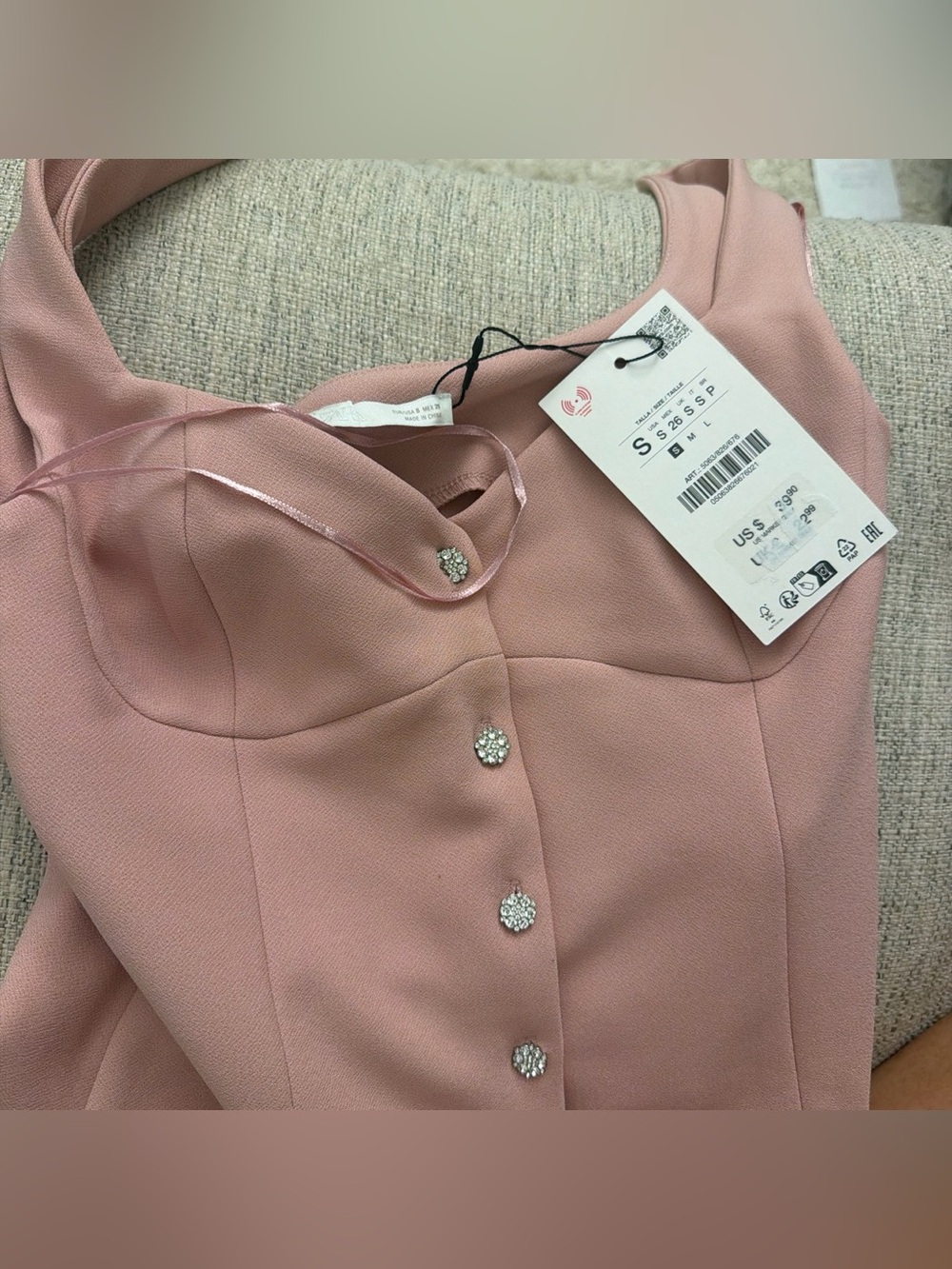 Zara NWT pink jewel Button-Front corset Top